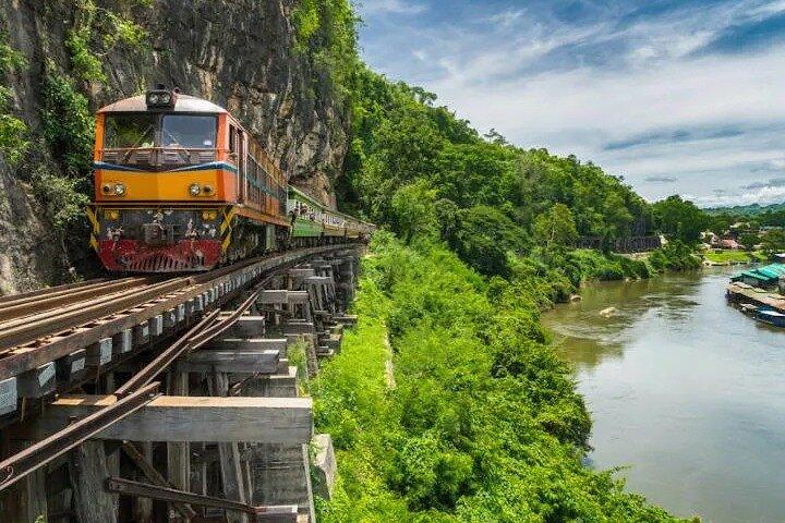 Erawan Waterfall and Death Railway Train Riding from Bangkok