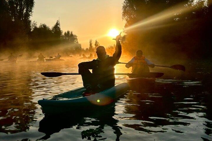 Xochimilco on a kayak at Sunrise
