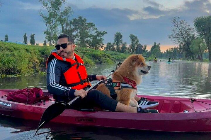Xochimilco on a kayak at Sunrise