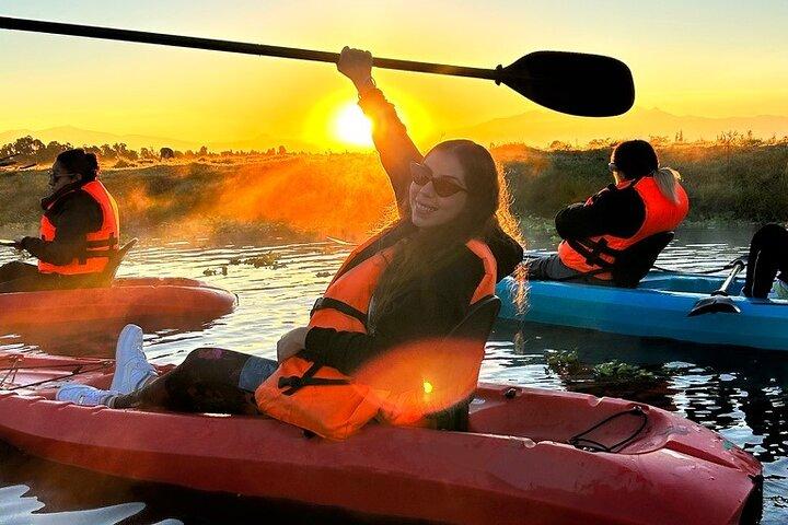 Xochimilco on a kayak at Sunrise