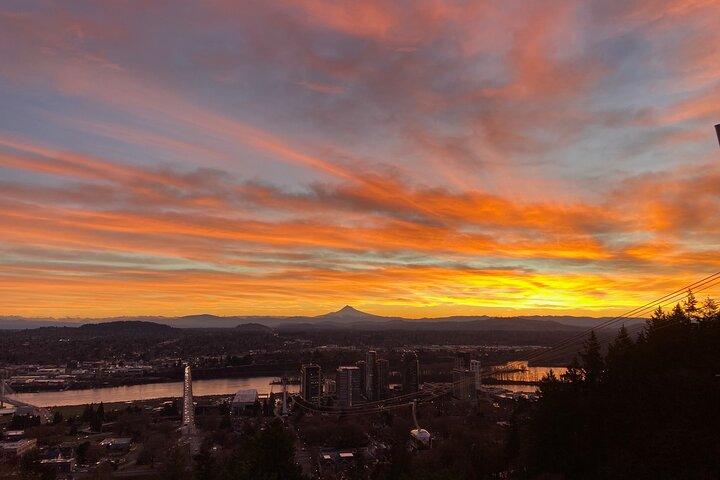Aerial Tram Ride with Doughnuts near Sunrise in Portland Oregon
