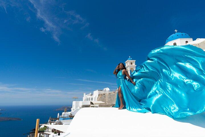 Flying Dress Photoshoot in Santorini