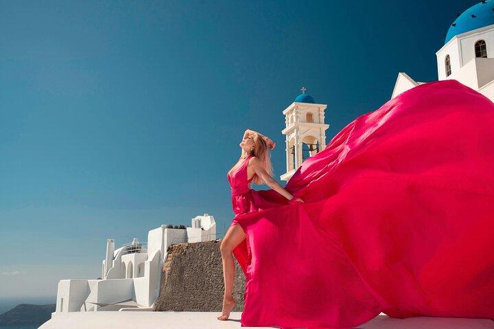 Flying Dress Photoshoot in Santorini