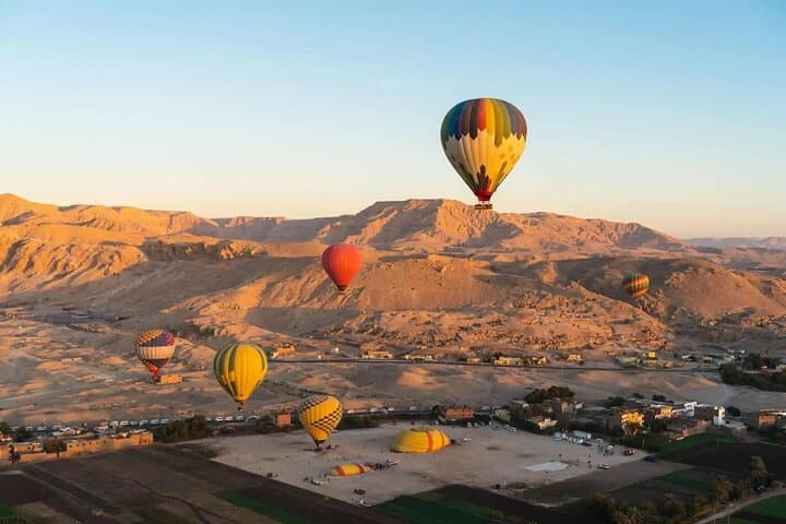 Hot air balloon over Luxor with transportation and soft drinks