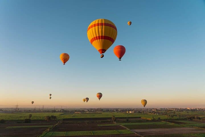 Hot air balloon over Luxor with transportation and soft drinks