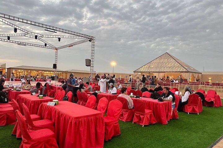 Experience the Desert Safari BBQ, Dinner Camel Ride Sandboarding