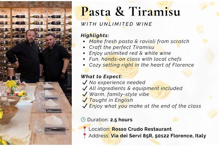 Florence Pasta & Tiramisu Cooking Class with Unlimited Wine