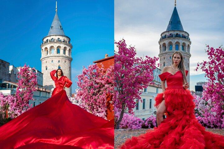 Flying Dress Rooftop Photoshoot in Istanbul (2Concepts, 1dress)