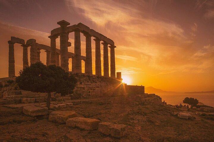 Sunset at Temple of Poseidon and Lake Vouliagmeni Private Trip