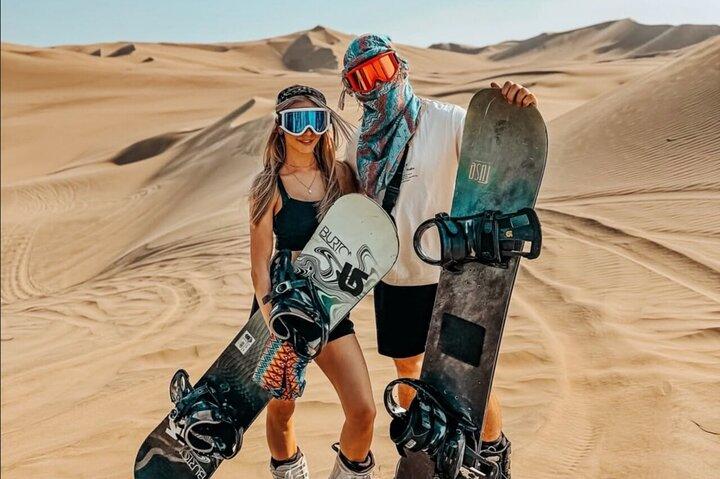 The real Sandboard,Sandski Experience, sunset,buggy and bonfire