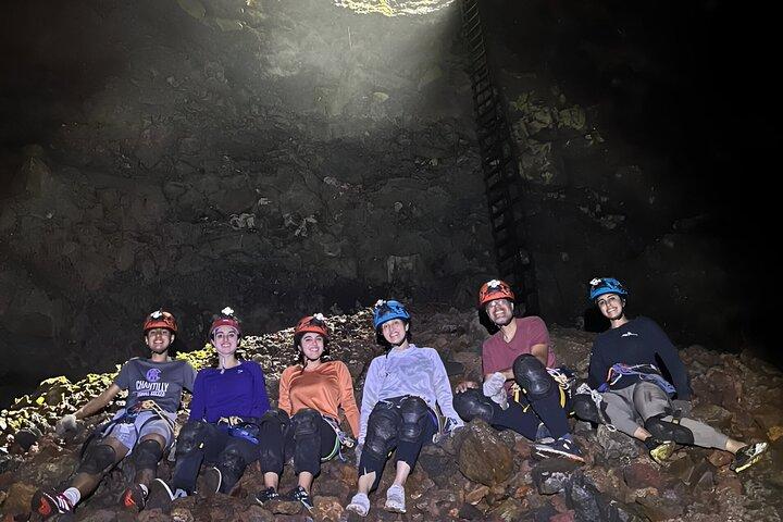 Rappel inside Trillizos Volcano in Isabela Island