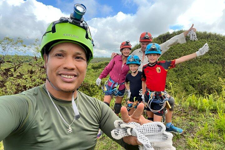 Rappel inside Trillizos Volcano in Isabela Island