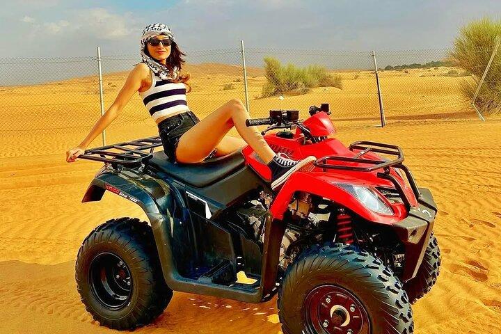 Dubai: Vip Safari Red Dunes Quad Bike Camel Dinner 4x4 Pick Drop