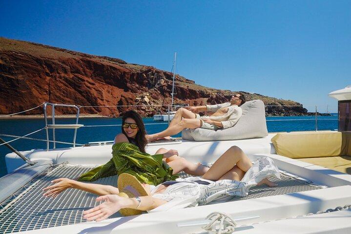 Santorini Platinum Catamaran Cruise with Meal, BBQ and Open Bar