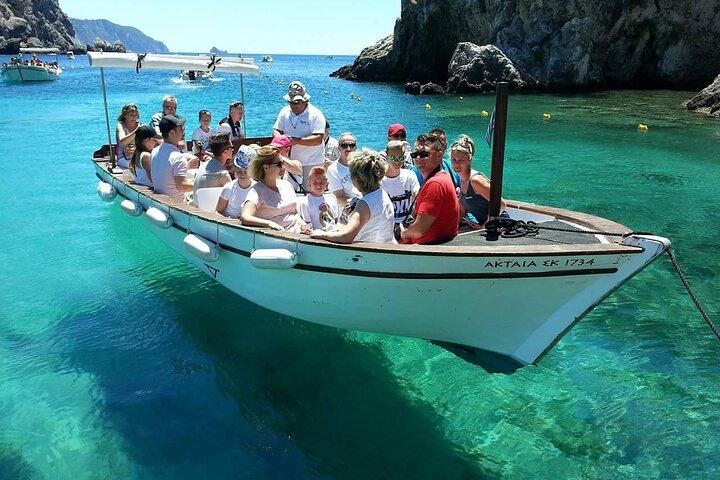 Boat trip in Corfu Paleokastritsa Limni beach,Kasteli,Sea Caves