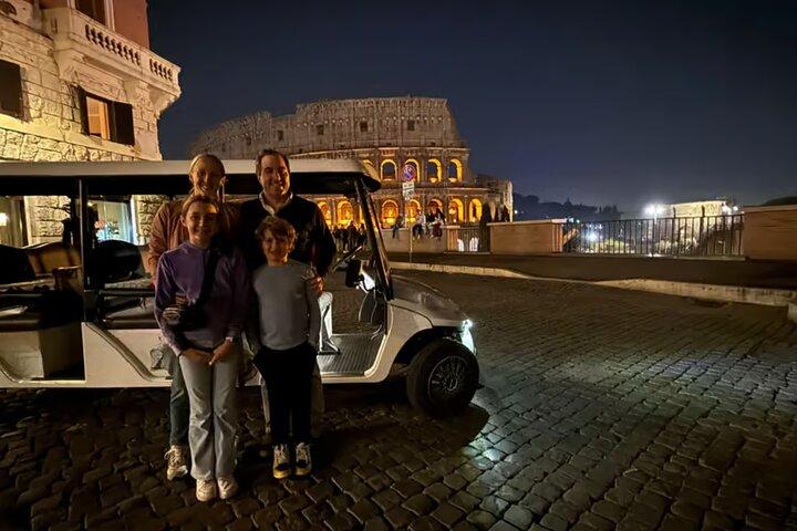 Panoramic Rome by Night Golf Cart Tour with Prosecco & Pick-Up