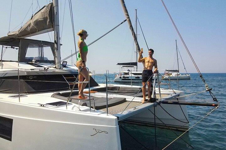 Santorini Private Tour Half-Day Sailing Platinum Catamaran Cruise