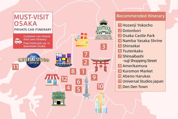Osaka Private Customizable Sightseeing Tour with Chauffeur