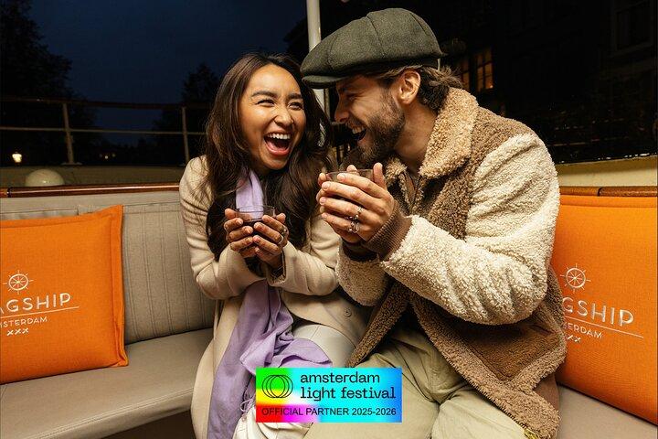 Amsterdam Light Festival: Saloon Boat Cruise + Hot Drinks & Bite