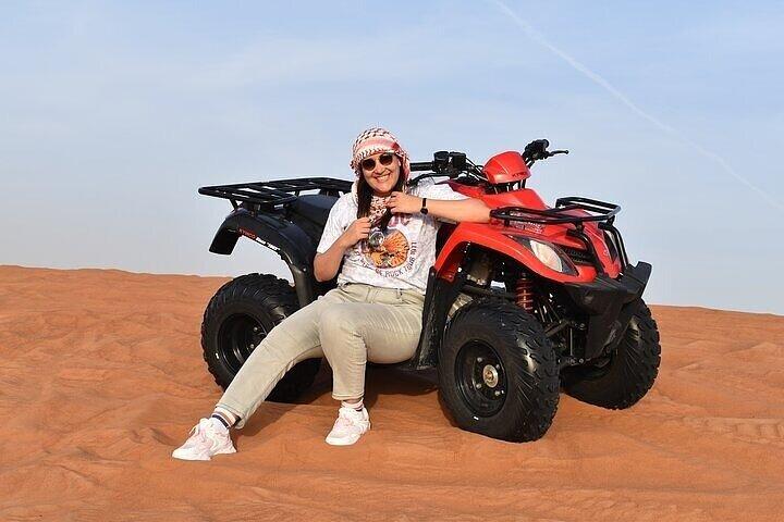 Lahbab Red Dunes Desert Safari with Quad Bike, Camel Ride & BBQ