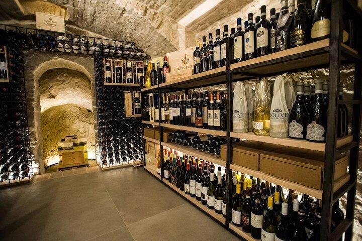 Wine Tasting with Food in a Stone Cellar in Montepulciano