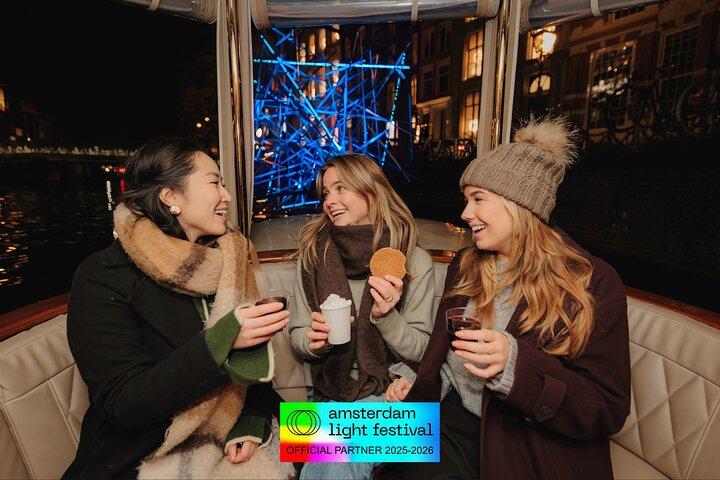 Amsterdam Light Festival: Saloon Boat Cruise + Hot Drinks & Bite