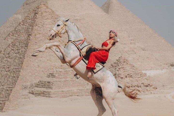 Giza Pyramids Photoshoot with Jumping Horse And Camel From Cairo