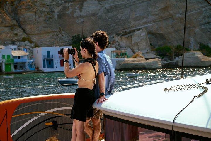 Milos Sunset Catamaran Cruise to Kleftiko Bay with Meal & Drinks