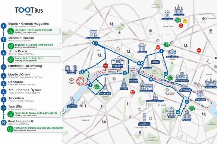 Paris Tootbus Discovery by Day and by Night Routes