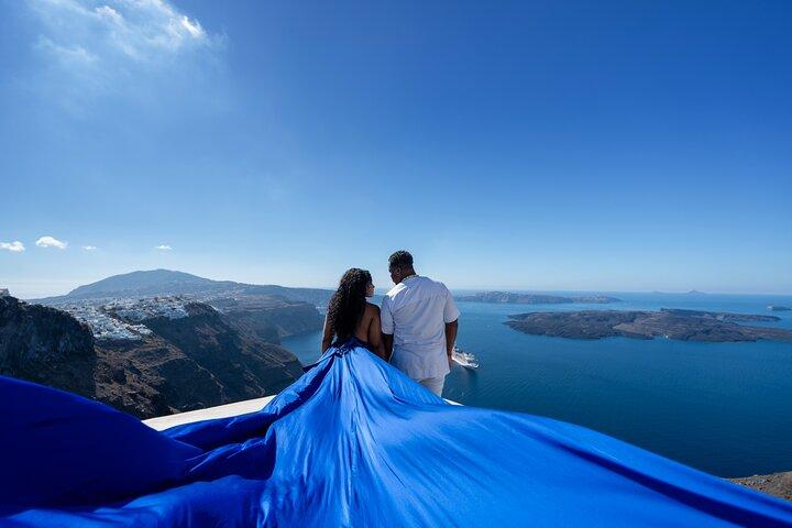 Couple Flying Dress Photoshoot Santorini with Pick up