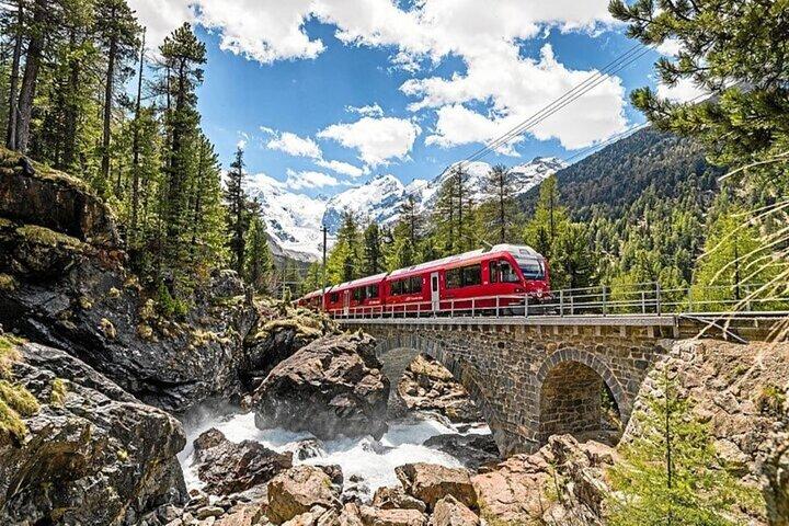 Swiss Alps Bernina Train and St Moritz Day Tour from Milan