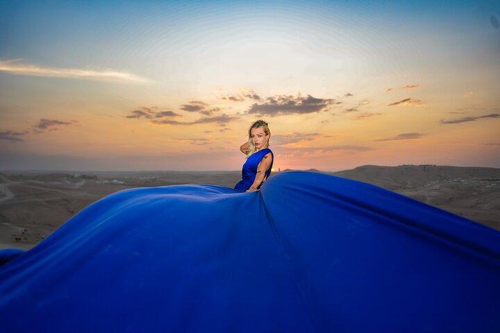 Flying dress photosession in agafay desert