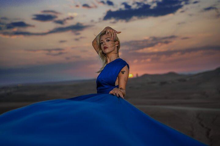 Flying dress photosession in agafay desert
