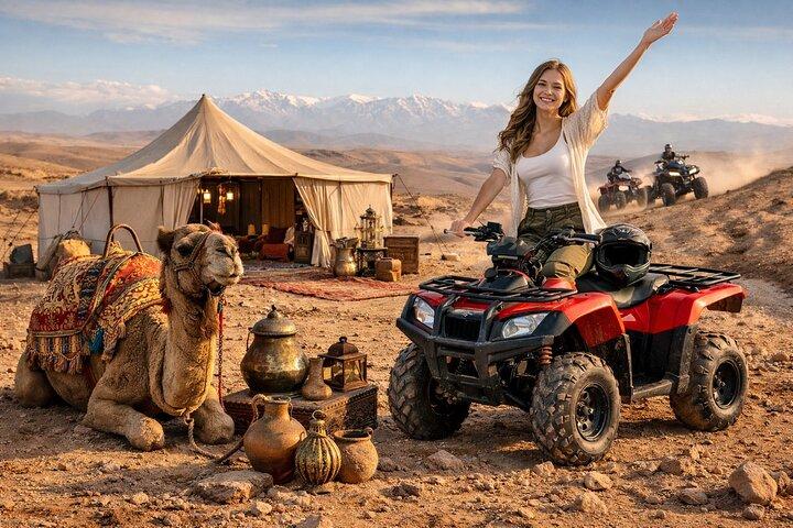 from Marrakech: Agafay Desert Quad, Camel Ride, Dinner &Fire Show