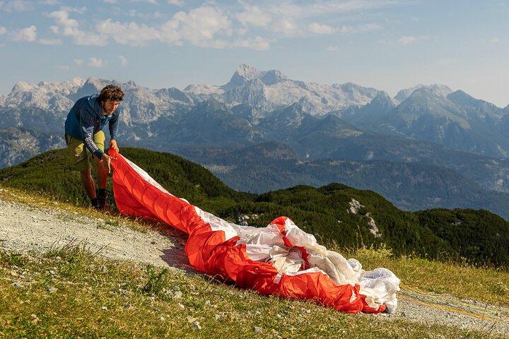 Tandem Paragliding Flight Above Lake Bohinj in Julian Alps