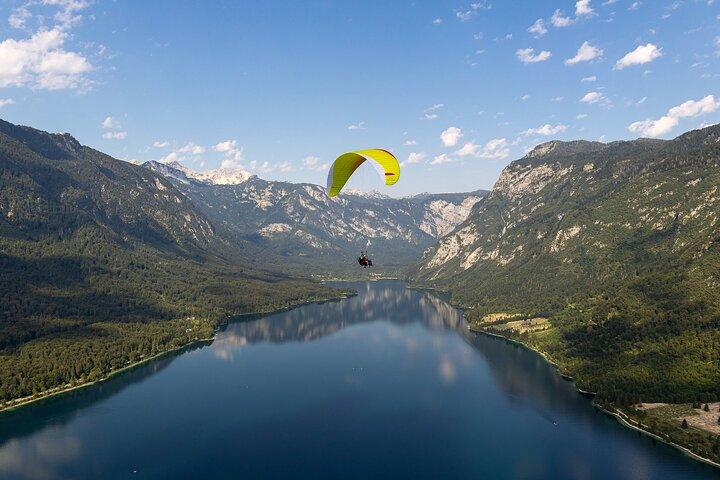 Tandem Paragliding Flight Above Lake Bohinj in Julian Alps