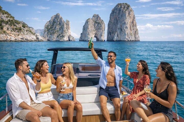 Private Exclusive Boat Capri Tour and City with Aperitif and swim
