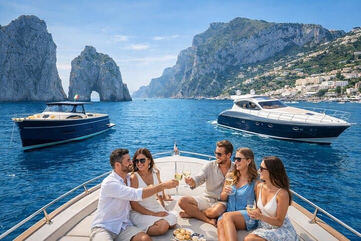 Private Exclusive Boat Capri Tour and City with Aperitif and swim