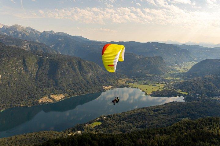 Tandem Paragliding Flight Above Lake Bohinj in Julian Alps