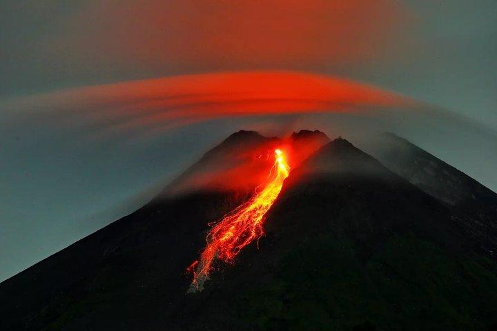 Yogyakarta Evening at Merapi Volcano Admiring Falling Lava