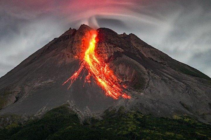 Yogyakarta Evening at Merapi Volcano Admiring Falling Lava