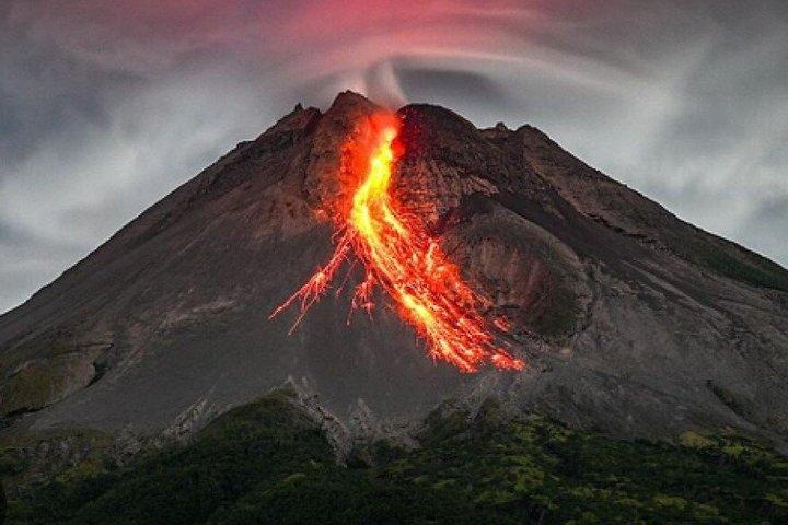 Yogyakarta Evening at Merapi Volcano Admiring Falling Lava