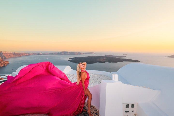 Exclusive Santorini Flying Dress Photoshoot with Pickup