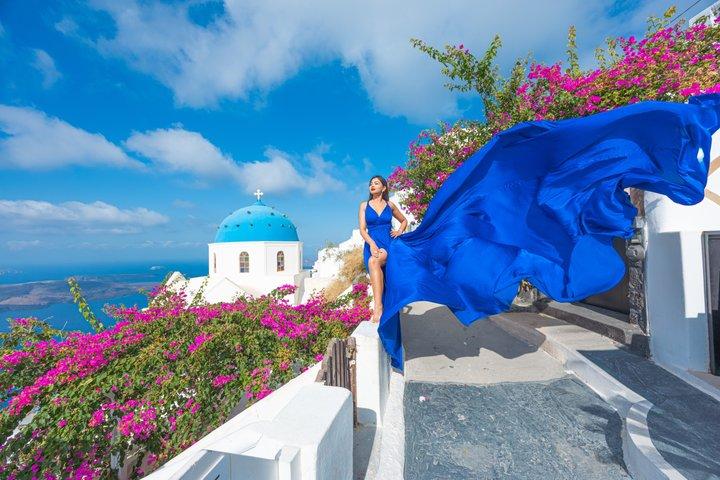 Flying Dress Photoshoot Experience in Santorini