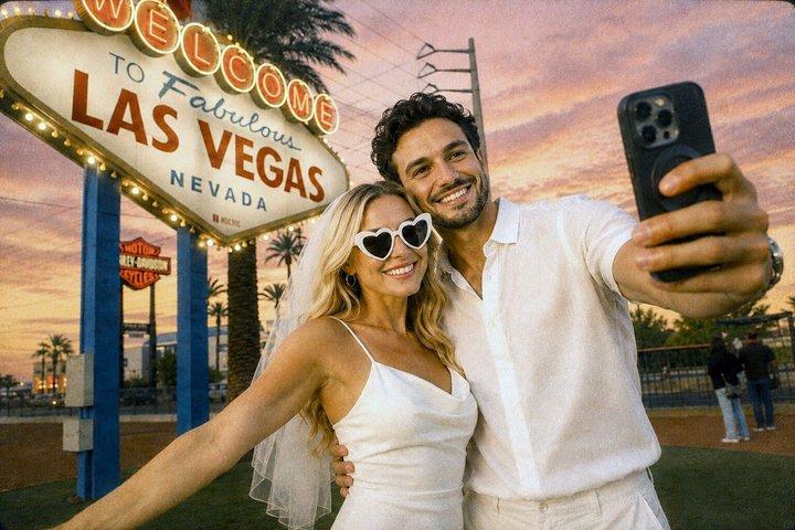 Las Vegas Sign Wedding or Vow Renewal with Romantic Vintage Style