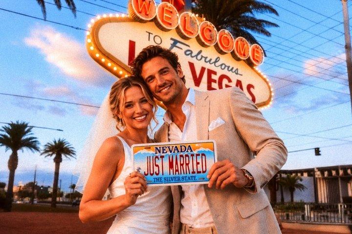 Las Vegas Sign Wedding or Vow Renewal with Romantic Vintage Style