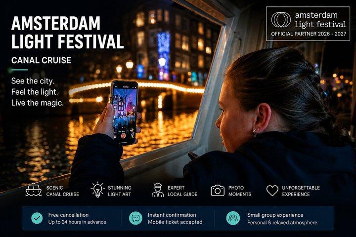 Amsterdam Light Festival Canal Cruise with Captain Guide & Drinks