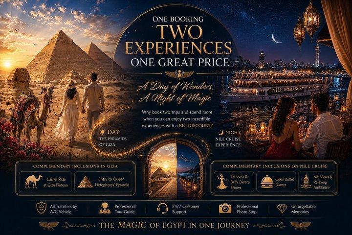 Giza Pyramids (FREE Camel, inside Pyramid & free Nile Cruise)