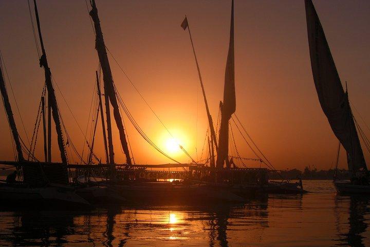 Nile riverboat Cairo Felucca Boat on Nile at Sunset