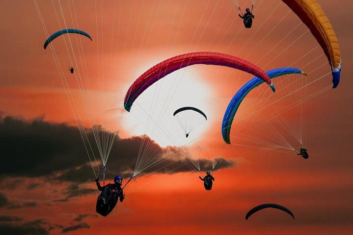 Paragliding in Marrakech Agafay Desert Sunset.